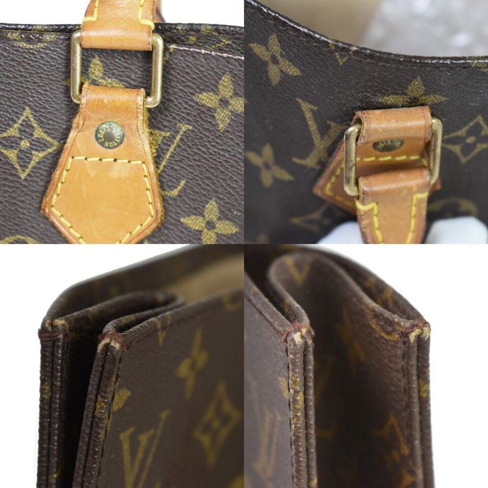 LOUIS VUITTON Logo Sac Plat Hand Tote Bag Monogram Leather Brown - Picture 9 of 15